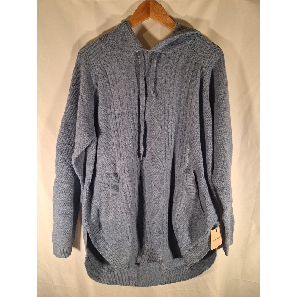 BloomChic Women Cable Knit Hoodie Sweater Stone Size 12 Wool Blend Curvy Hem